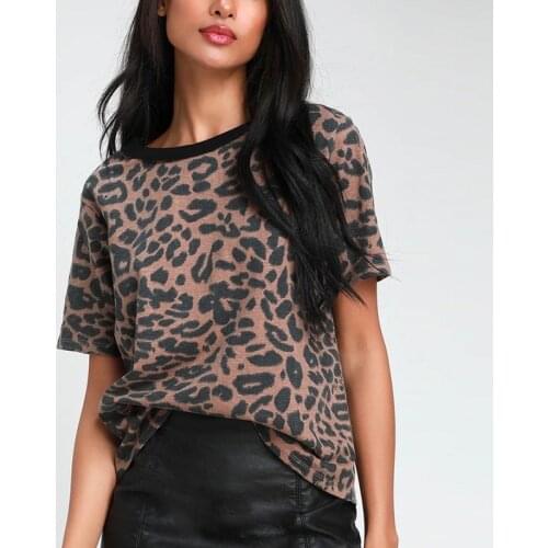 MUICHES Casual O-Neck Leopard Print T-Shirt Woman Loose Short Sleeve Regular Tops 2021 New Summer Date Office Basic Tee