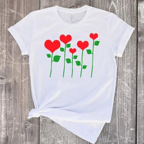 Love Cartoon Pattern New Women Tees Style O-Neck T-Shirt Womens Watercolor Short Sleeve Printing Tshirt Ladies Tops Fashion