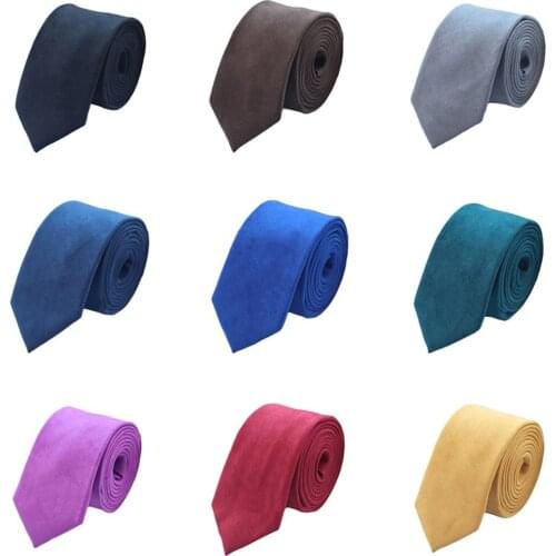 Men Skinny Velvet Necktie 6cm Solid Color Wedding Party Business Formal Tie BWTQN0308