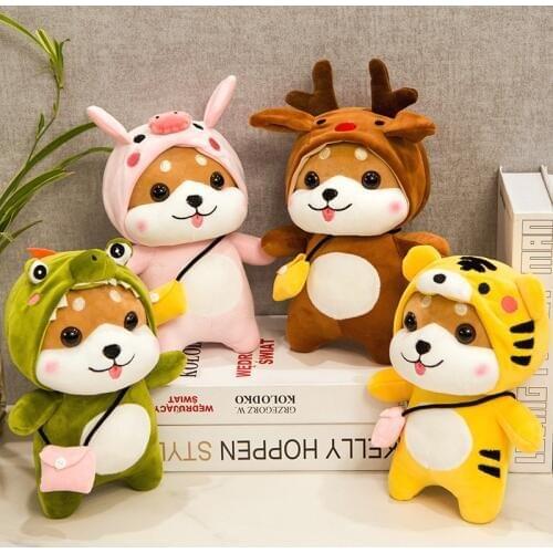 28/40/50cm Kawaii Shiba Inu Plush Toy Soft Stuffed Cartoon Animal Dog Transformed Pig/Deer/Crocodile/Tiger Doll Children Gift