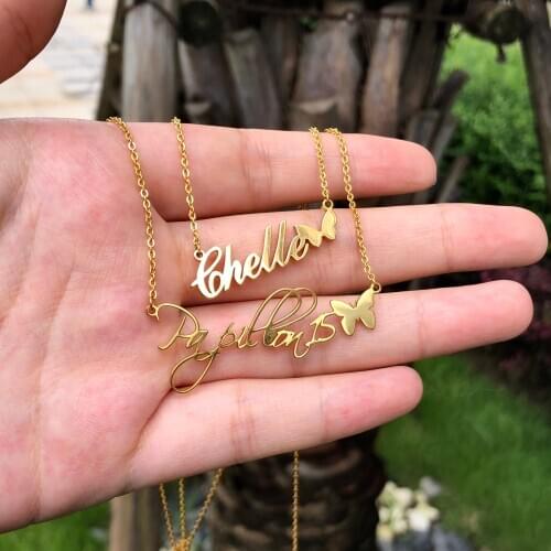 Personalized Name Necklace With Butterfly Optional Pattern Choker Chain Stainlesss Steel Custom Necklaces For Women Jewelry Gift