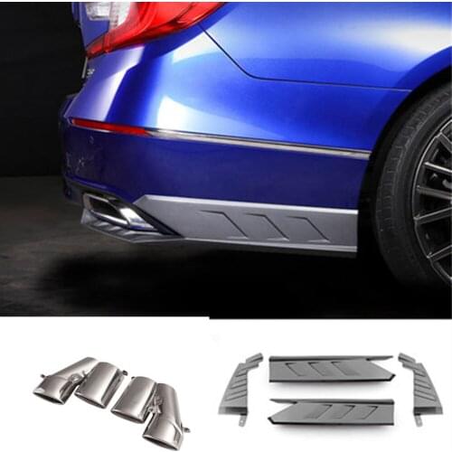 For Honda Accord 2018-2020 10th Black ABS Rear Diffuser Bumper Trunk Side Corner Covers & 2pcs Tail Muffler Pipes Exhaust Tips