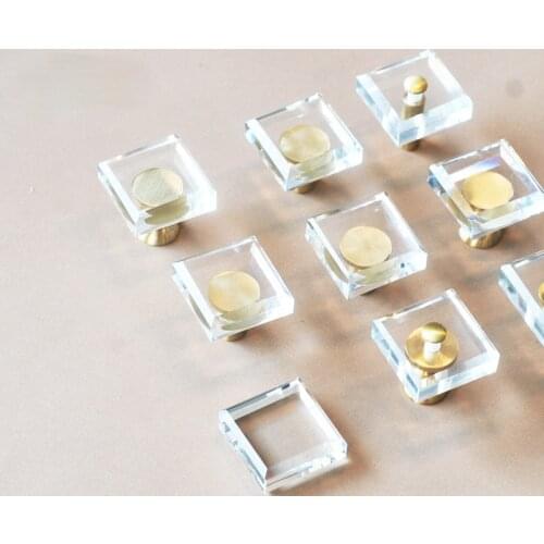 Square Crystal Glass Handle Pure Copper Crystal Handle Light Luxury Single Hole Handle Drawer Cabinet Handle