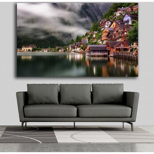 Fashion Oil Painting Halstadt Lake Austria Home Decor On Canvas Modern Wall Art Canvas Print Poster Canvas Painting no frame