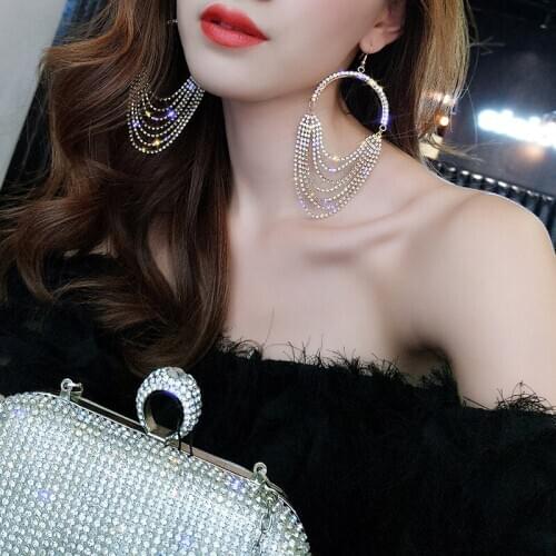 Fashion sexy long tassel crystal womens Pendant Earrings shiny Rhinestone statement earrings for womens Bar Party Jewelry