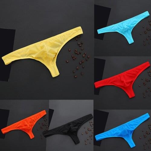 Mens Ice-silk Soft Underwear G-Strings Sexy Lingerie Men Males Sexy Gay T-shaped Thongs Swim Briefs мужские стринги секси A50