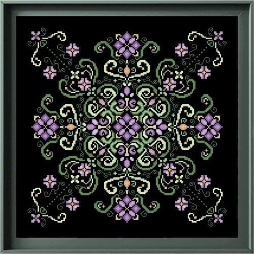 Color pattern B cross stitch kit flower Dreampattern 18ct 14ct 11ct black canvas embroidery DIY needlework wall decor