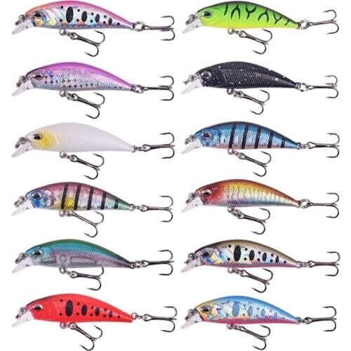 12pcs/Lot Mixed Colors Fishing Lure Set Mini Minnow Wobblers Hard Plastic Aritificial Baits Sinking Slowly Pesca Fishing Tackle