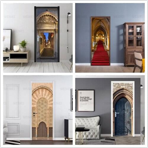 European Majestic Golden Church Door Sticker Wallpaper Home Door Decoration Poster Waterproof Self-Adhesive Archway Mural Decals