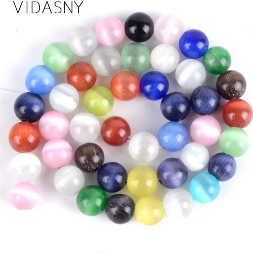 Natural Mineral Gem Colorful Cat Eye Stone Round Beads For Jewelry Making 4mm-12mm Spacer Loose Beads Diy Bracelet Necklace 15