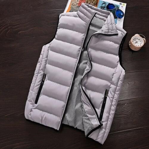 2021 Mens New Thickened Warm down Cotton Vest Youth Winter Stand Collar Solid Color Casual Vest