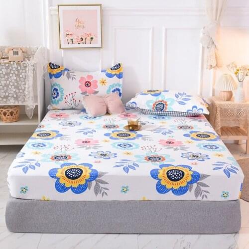 [New product] 1pcs 100%Cotton Printed Fitted Sheet Mattress Cover Four Corners With Elastic Band Bed Sheet