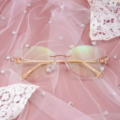 Retro Big Frame No-frame Anti-blue Trimming Near Vision Glasses Cat Eye Glasses Frames for Women Round Glasses Frames