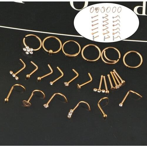 Stainless Steel Nose Rings Studs Set L Crook Shaped Fake Septum Rings for Women Men Birthday Party Vacations Great Gifts 24 Pcs