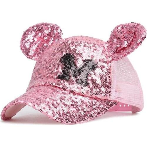 Cute Girls Sequins Ear Hats Kids Mesh Baseball Cap With Ears Funny Hats Spring Summer Hip Hop Boy Hats Caps