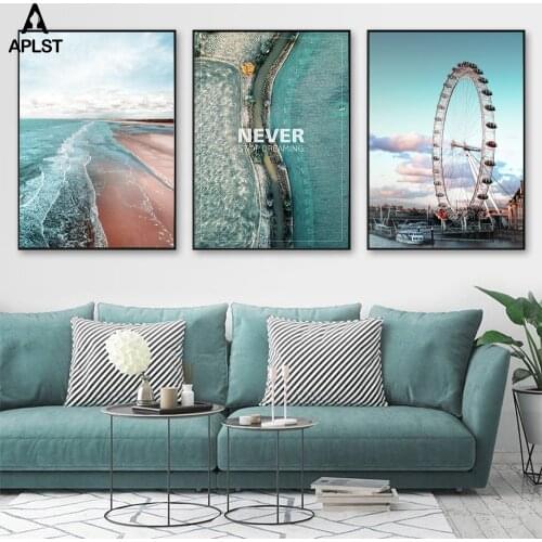 Nordic Landscape Canvas Print Poster Field Inspirational Quotes Paintings Beach Coastline Ferris Wheel Picture Living Room Decor