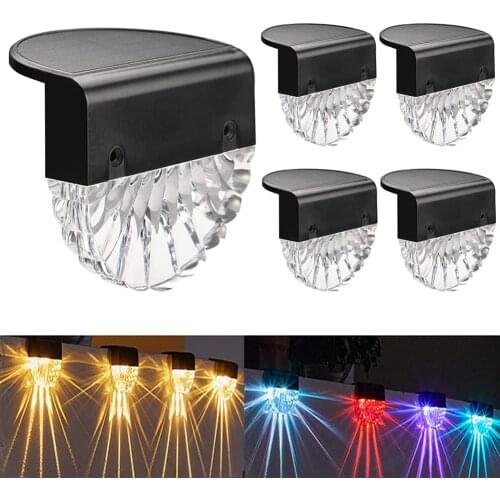 4pcs LED Solar Stair Lamp IP65 Waterproof Outdoor Garden Pathway Yard Patio Stairs Steps Fence Lamps Solar Night Light