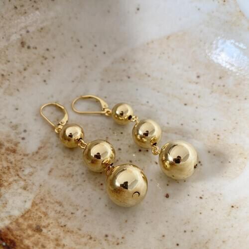 ONLY 1PC Authentic 925 Sterling silver White/Gold Glossy Smooth Round Lucky Ball Dangle Earrings Leverback jEWELRY e1005