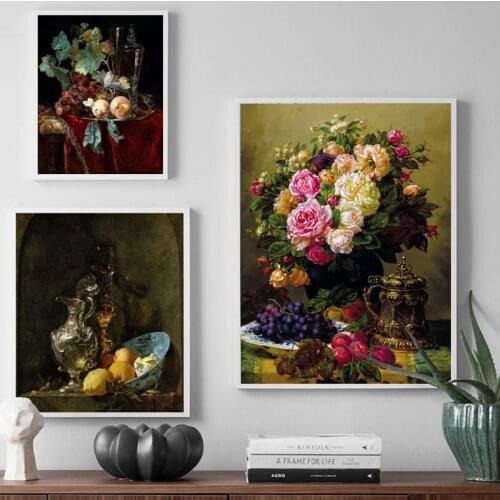Vintage Oil Paintings Flowers Fruits Canvas Posters and Prints Retro Gallery Wall Art Pictures Canvas Painting Home Room Decor