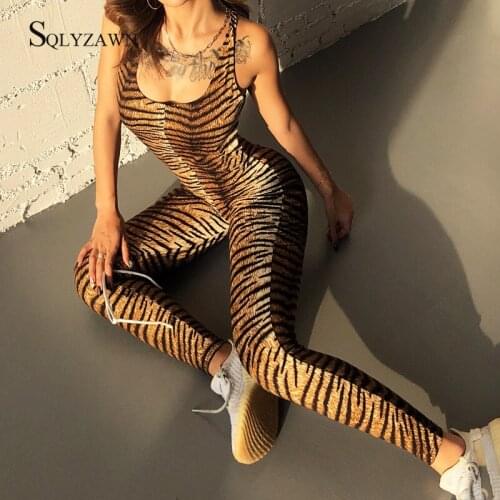 Women Sexy Tiger Stripes Printed Rompers Womens Jumpsuit Sleeveless Backless Cross Straps Bodycon Female Jumpsuits Outfits Body
