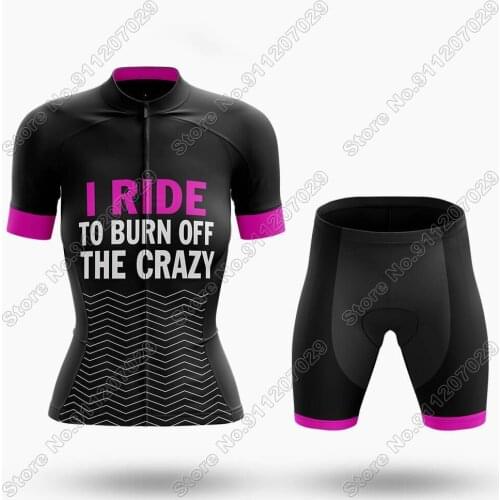 Burn Off Crazy - Womens Cycling Jersey Set Cycling Clothing Summer Road Bike Suit Bicycle Bib Shorts MTB Wear Maillot