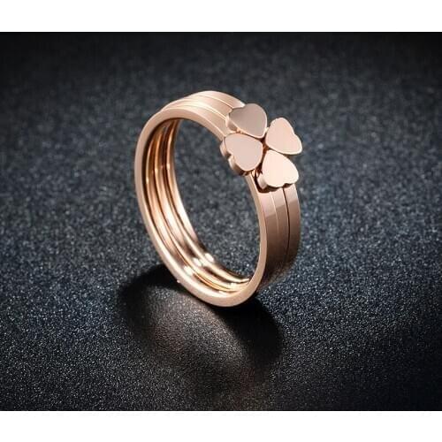 Gold Titanium Steel Ring Female Group Combine Four Ye Cao Hand Accessories Ring