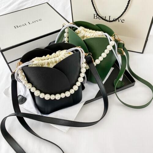 2020 Fashion Women Bag Summer Bucket Bag Women PU Leather Shoulder Bags Pearl Handbag Ladies Crossbody Messenger Bags Totes Sac