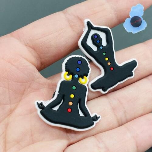 Free Shipping 1Pcs Yoga Sports Shoe Charms Accessories Black Girl Magic PVC BLM Shoe Decorate for Croc jibz Kids Party Gifts