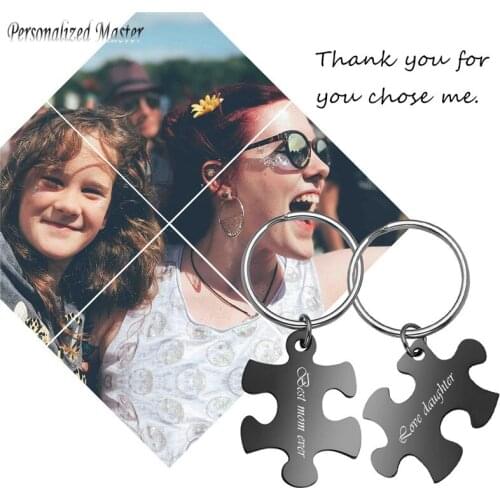 Personalized Master Custom Name Date Key Chains Stainless Steel Jigsaw Puzzles Stainless Steel DIY Keychain Lovers Friends Gift