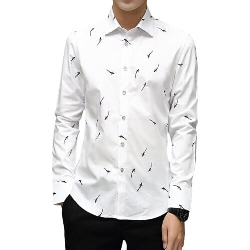 BROWON Brand Luxury Men Shirt Long Sleeve Turn-down Collar Fish Print Party Shirt Big Size 5XL Men Clothes 2021