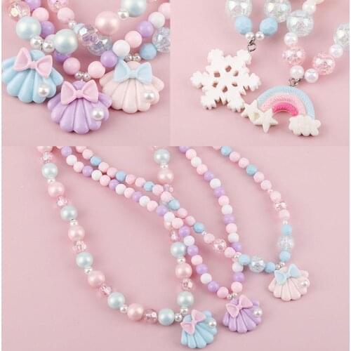 Kids Cute Cartoon Wooden Flower Unicorn Childrens Sweater Necklace Bracelet For Girls Christmas Gifts