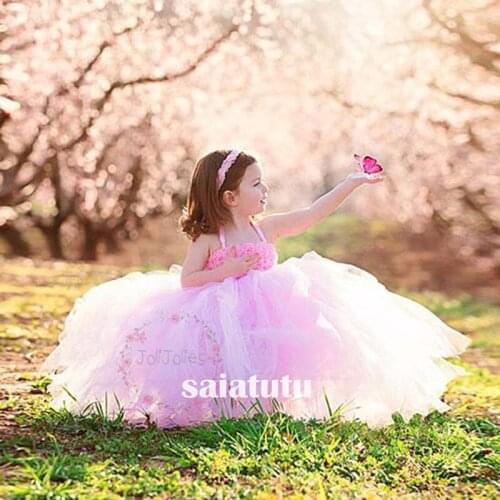 Pink perform UK tutu flower girl wedding dresses children party princess kids birthday gift piano christmas tutu dress Vestido