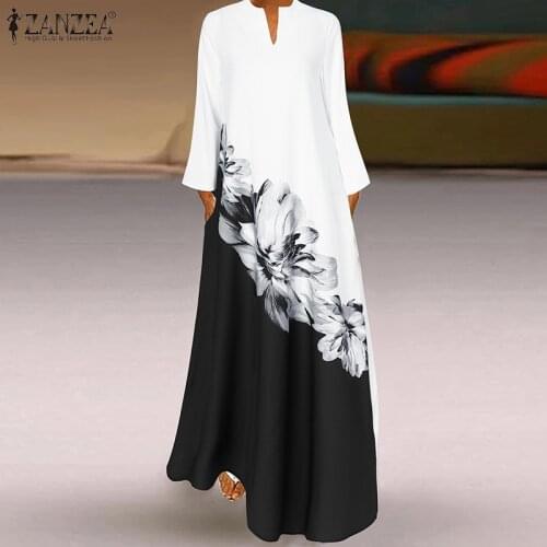 ZANZEA Spring Elegant V Neck Long Sleeve Maxi Dress Women Bohemian Floral Printed Party Sundress Robe Femme Long Vestidos Kaftan