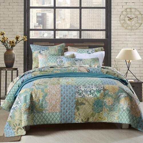 GXC Bedspreads Patchwork Quilt Set 3PCS Cotton Quilts For Bed Vintage Quilted Bed Cover Pillowcase King Handmade Coverlet