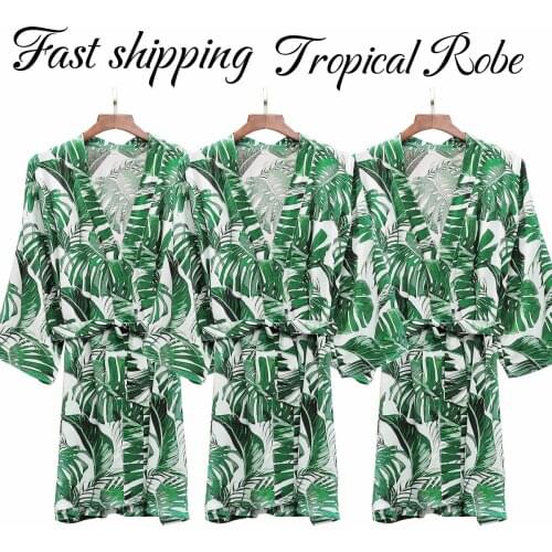 Women Cotton Tropical Leaf Robes Bride Robe Bridesmaid Robes Bridal Robes Wedding Gift Leaf Sleepwear Bathrobe