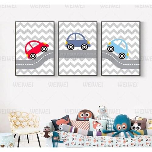 Cartoon Car Painting Canvas Nursery Room Baby Girl and Boy Room Decor No Frame Fashionable Posters Kids Wall Art Decorative