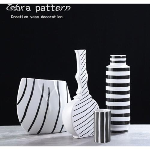 Zebra Pattern Nordic Style Minimalist Black And White Striped Ceramic Vase Home Living Room Decoration Handicraft Vase Art