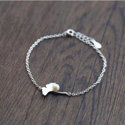 Hot High-quality Popular 925 Sterling Silver Jewelry Creative Blessing Wish Ginkgo Flower Pearl Female Bracelet SB16