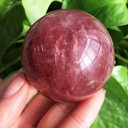 MOKAGY Natural Polished Strawberry Quartz Sphere Crystal Healing Ball for Feng Shui 50mm - 55mm 1pc