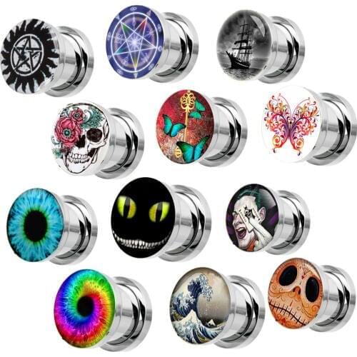2pcs men Ear Gauges Flesh Tunnels Stainless Steel Earrings Gauges Piercing Body 00 Tunnels Ear Stretcher Plug