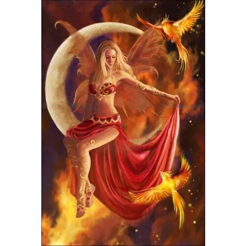 Large Format Moon Goddess, Fire Phoenix Cross Stitch Kits Top Quality Embroidery Needlework DIY 14CT Unprinted Decor Handmade