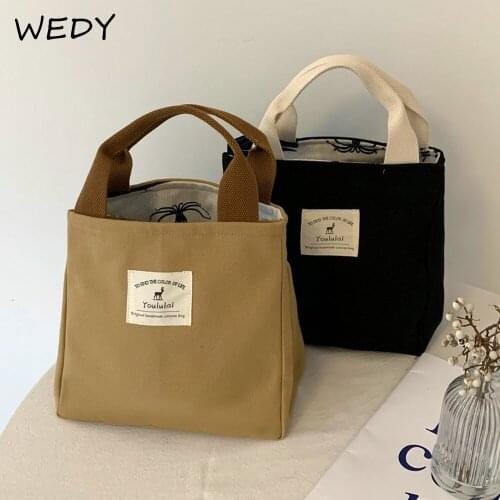 New Japan Style Thick Canvas Lunch Bag Solid Color Portable Lunch Box Bag Drawstring Lunch Pouch Picnic Food Storage Handbag