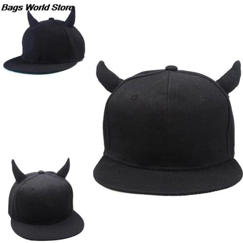 NEW 1PC Men Women Black Cotton Punk Horn Baseball Cap Hip-hop Hat Snapback Cap With Horns Wholesale