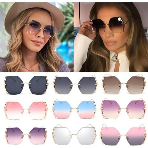 Wholesale 9 Colors Brown square oversized sunglasses Rimless Big Eyewear Fashion Clear Shades Unisex Driving Glasses Luxury