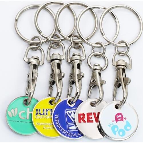 Wholesale Shopping Trolley Pound Coin Token Key Ring cheap Supermarket Locker Coin Trolley Token Keyrings