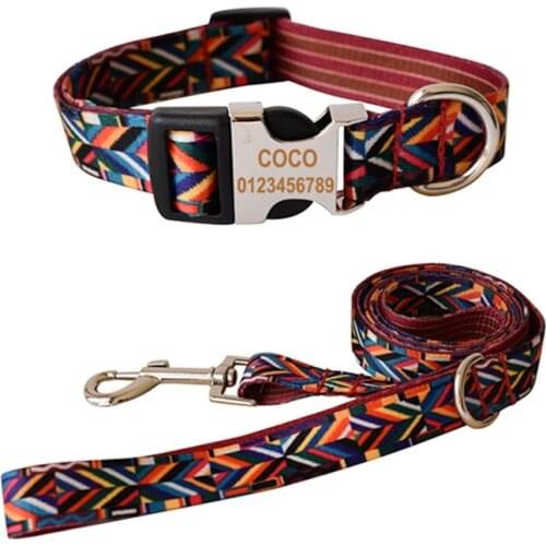 The colours of the rainbow Printing Webbing Dog Collar Leash Set Personalized Engraved Pet Name Pet Accessories Color