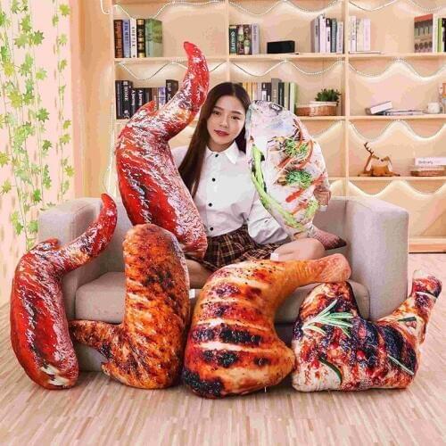 Plush Simulation Food Grilled Fish /Chicken Leg Stuffed Throw Pillow & Roasted Wing/Squid Stuffed Doll Kids Creative Baking Toy