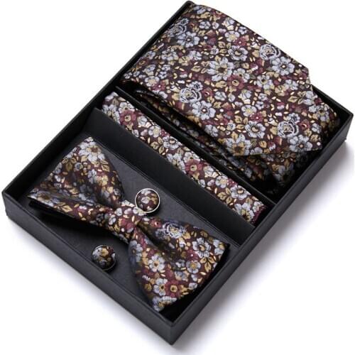 Gift Box Tie Set Men Bow Tie and Pocket Square Bowtie Necktie Cravate Handkerchief Papillon Man Corbatas Hombre Pajarita