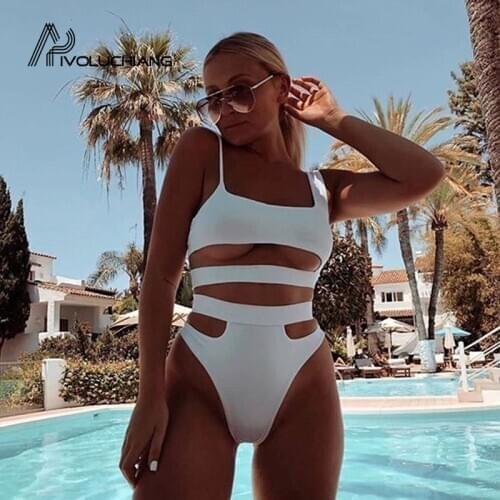 2020 Solid Swimsuit Color Hollow Out High Waist Bikini Set Split Swimsuit High Waist Bikini Two Piece Bather Beachwear Biquini