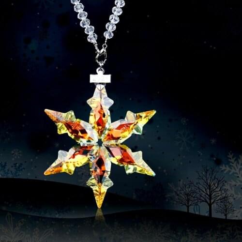 Fire Polished AB Color Crystal Snowflake Car Pendant Christmas Decorations Car Rearview Mirror Pendant Home Decoration Accessory